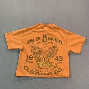 Old Biker‎ Shirt Womens Large Orange Eagle Motorcycle Graphic Crop Alstyle Tee